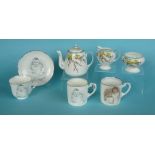Princesses Elizabeth and Margaret: a teapot, a sucrier and a jug, two mugs and a cup and saucer
