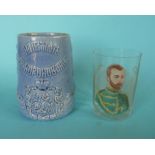 Nicholas II of Russia: a lilac blue glazed moulded pottery beaker by Kuzhatsor