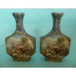 A pair of blue marbled ground flask shaped vases, (2)