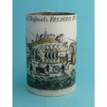 Duke of York: a cylindrical pearlware mug printed in brown and decorated in colours