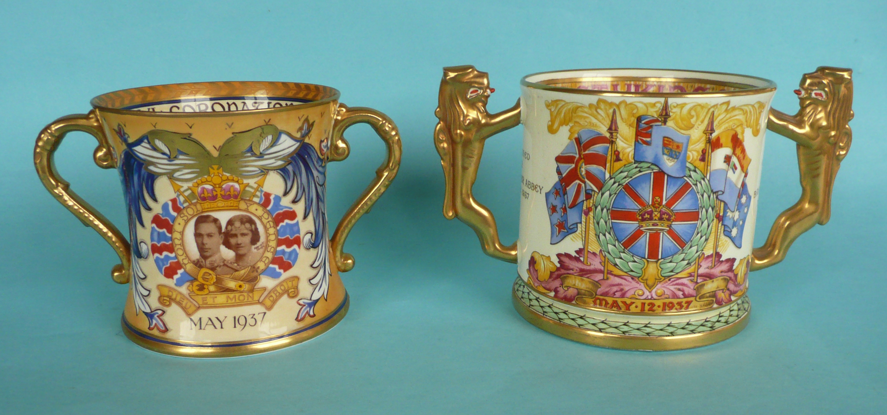 1937 Coronation: a Paragon loving cup, 115mm and a Shelley loving cup (2)