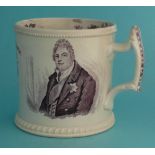1831 William Coronation: a cylindrical mug printed in purple with portraits
