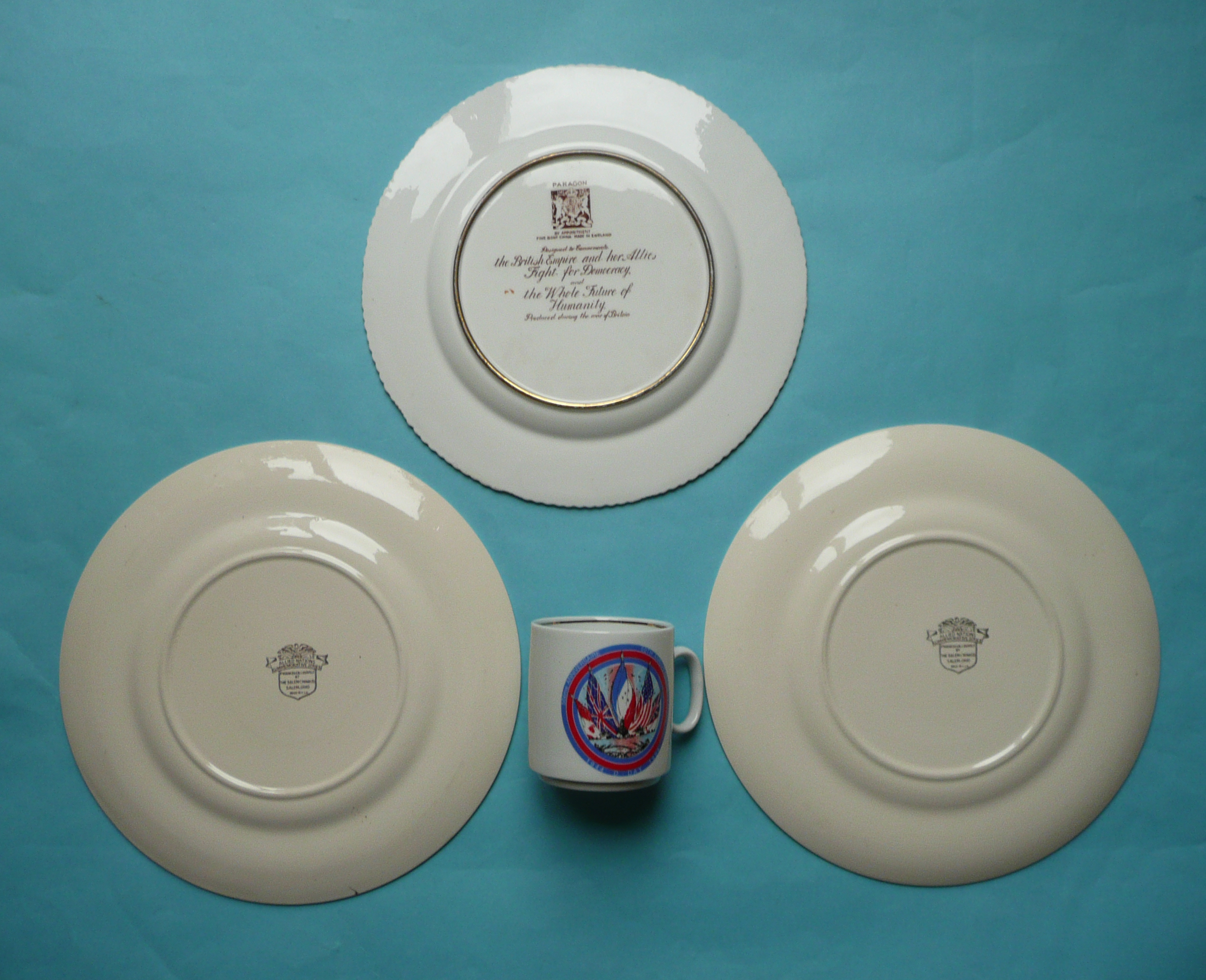 World War II: a Paragon plate the reverse inscribed for democracy, two American pottery plates - Image 2 of 2