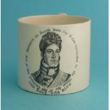 1821 George IV Coronation: a rare cylindrical creamware mug printed in black