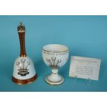 1969 Investiture: a Royal Crown Derby goblet and a bell, cross restored (2)