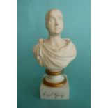 Earl Grey: a bisque porcelain portrait bust on gilt named square glazed base, circa 1832, 168mm.