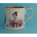 1837 Proclamation: a cylindrical pearlware mug by Read & Clementson printed in pink with portraits