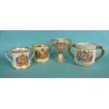 1937 Coronation: an Aynsley loving cup, 120mm and others by Shelley, Foley and Collingwood (4)