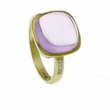 Amethyst-Brillant-Ring GG 585/000 with a square amethyst cabochon 12 x 12 mm and 8