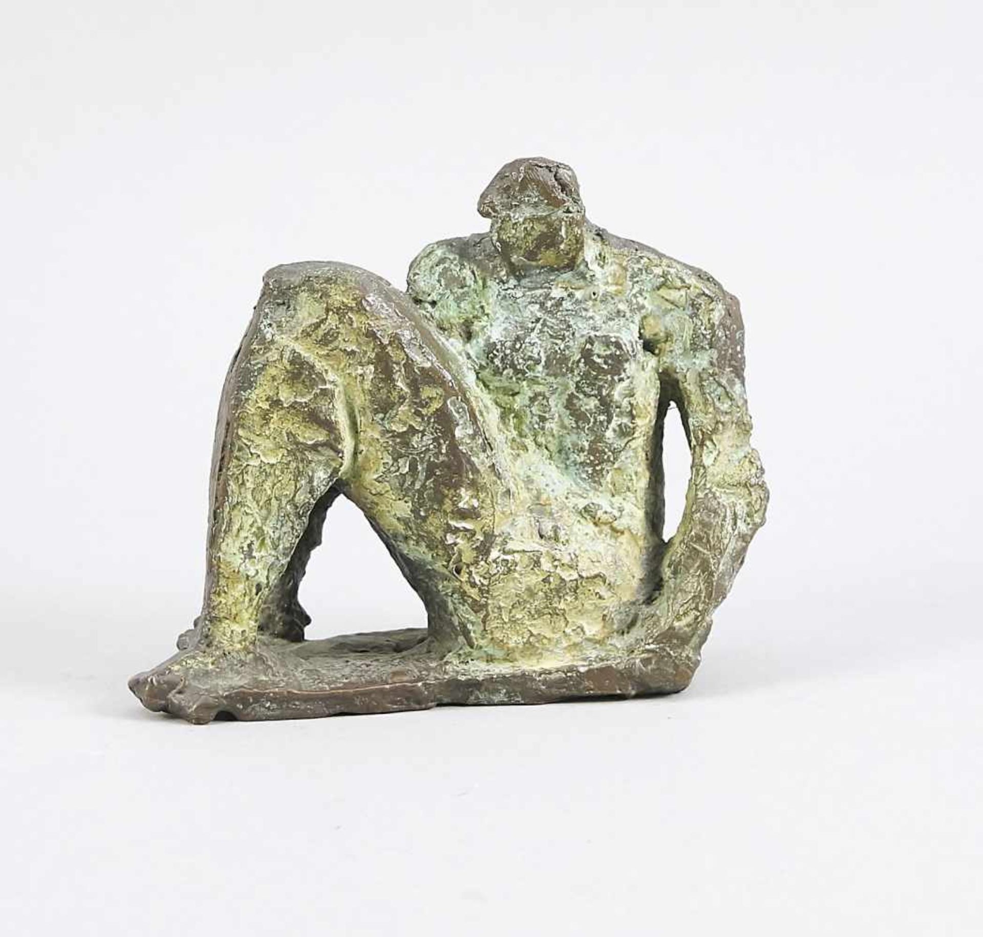 Unidentified sculptor d. 20th century, seated figure, patinated bronze, indistinctly
