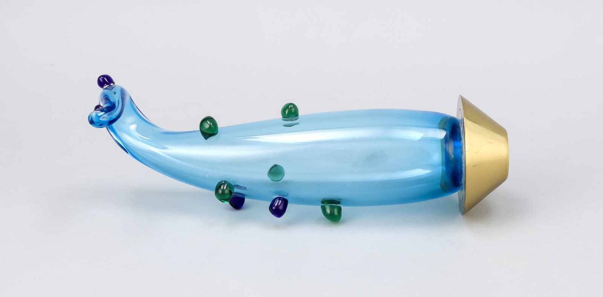 End of a curtain rod, Italy, late 20th century, Murano, blue glass, with melted blue and