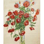 Monogrammist ''LM'', 1st half of the 20th century, rosebouquet in a stick vase, large