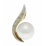 Cultured pearl diamond pendant GG / WG 585/000 with a cultured pearl 9.5 mm and 4