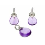Amethyst set WG 375/000 with 3 triangle-shaped, violet amethyst cabochons 13 and 10 mm,