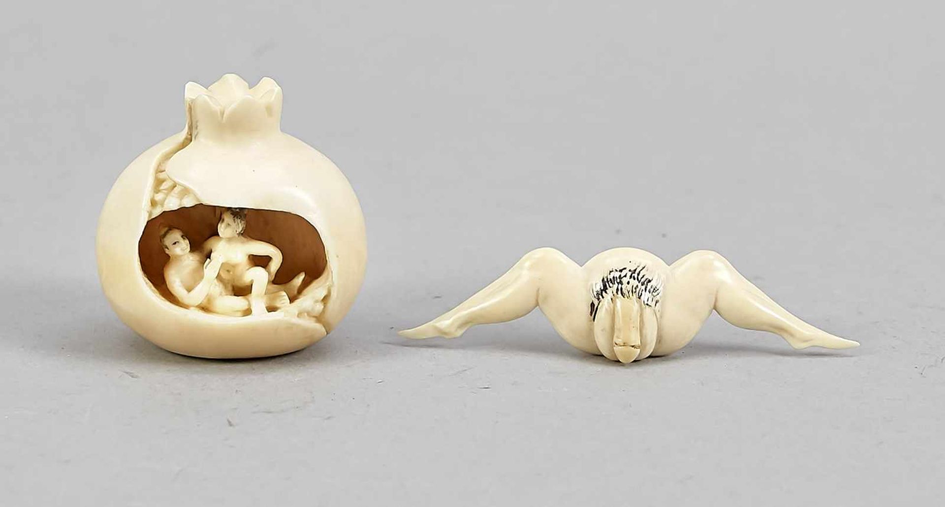 A Japanese shunga figure around 1900, ivory carved full-round in the shape of a