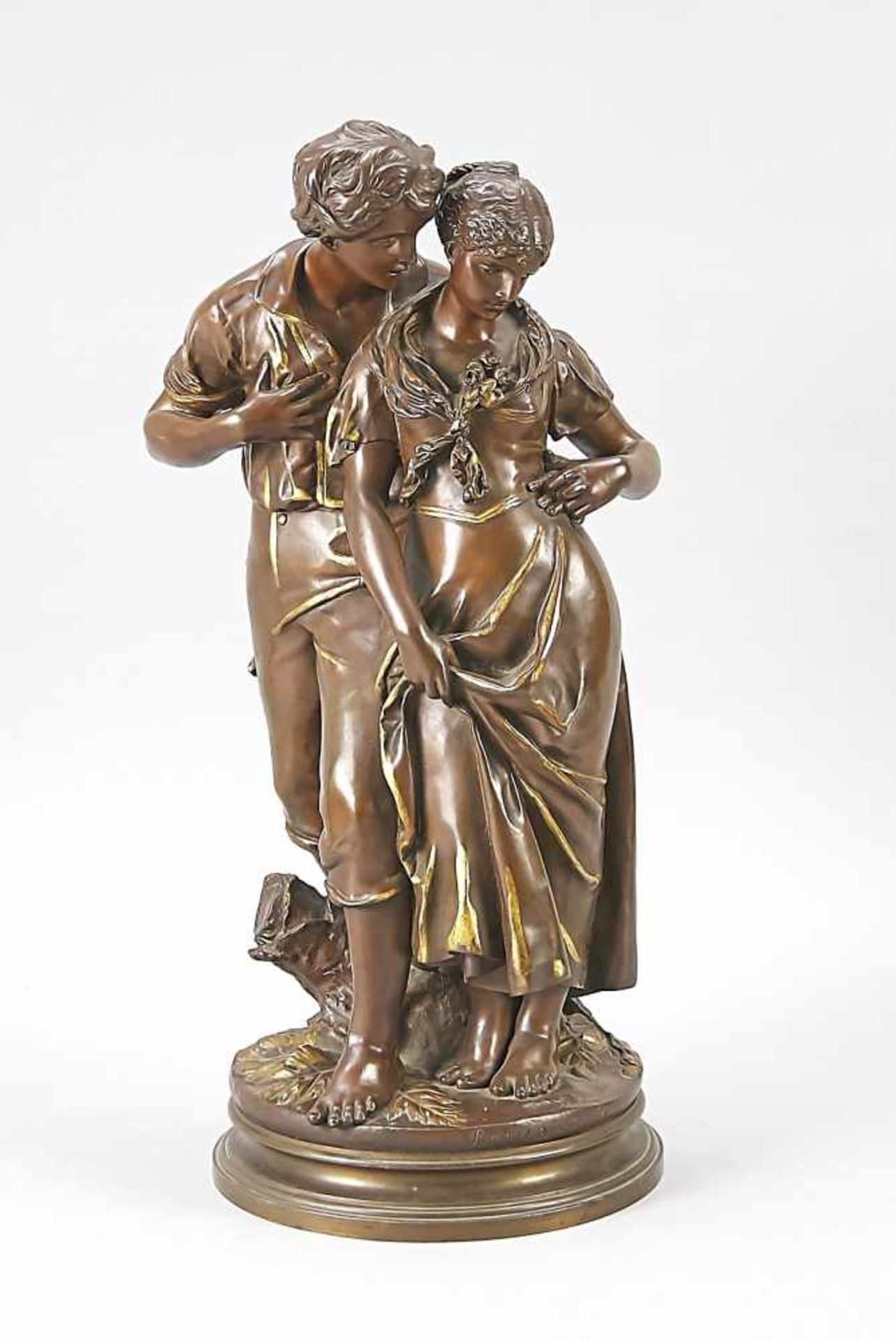 Luca Madrassi (1848-1919), Italian sculptor, couple embracing, while the young man seems