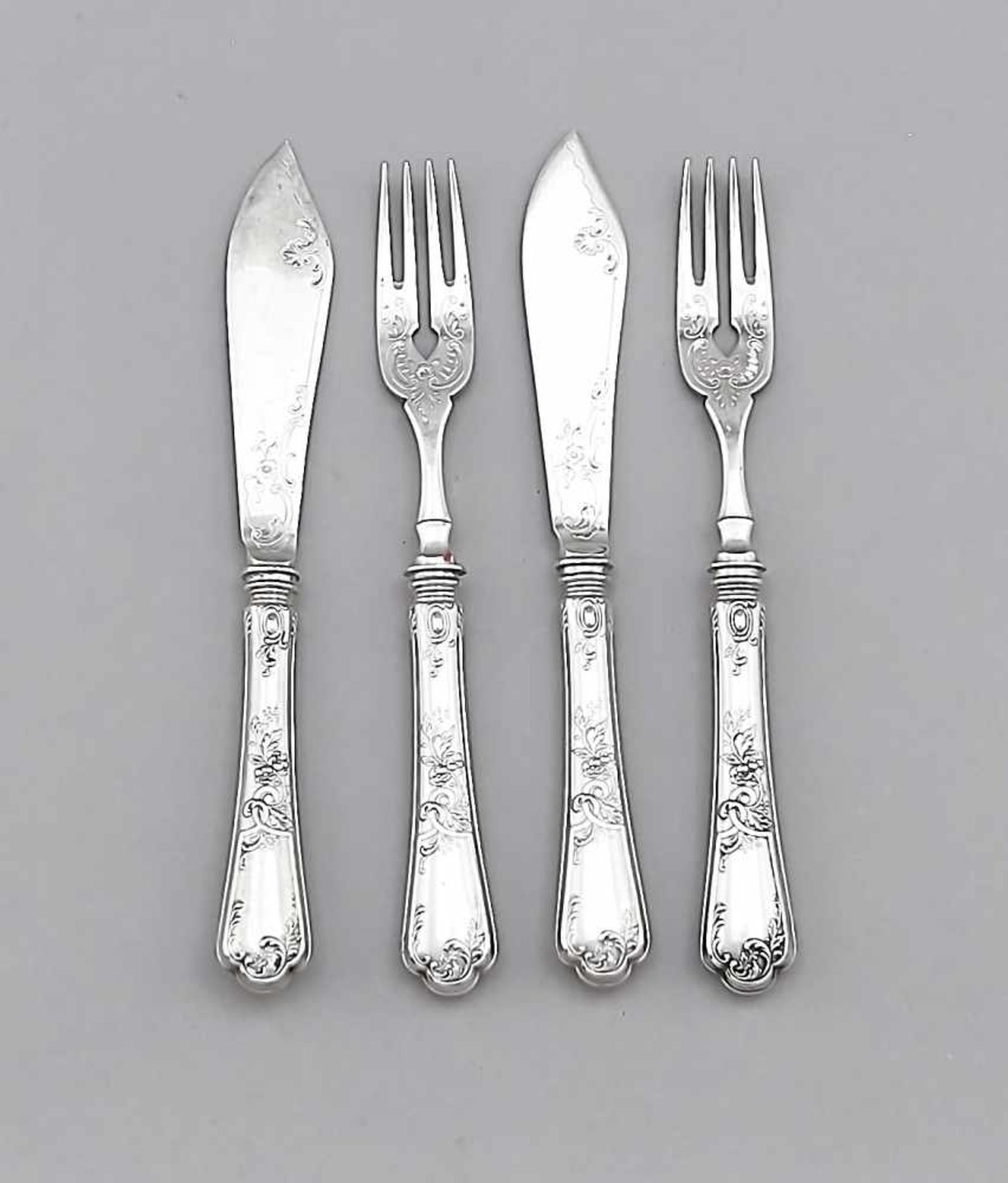 Fish cutlery for nine persons, German, 20th cent., hallmarked Koch & Bergfeld, Bremen,
