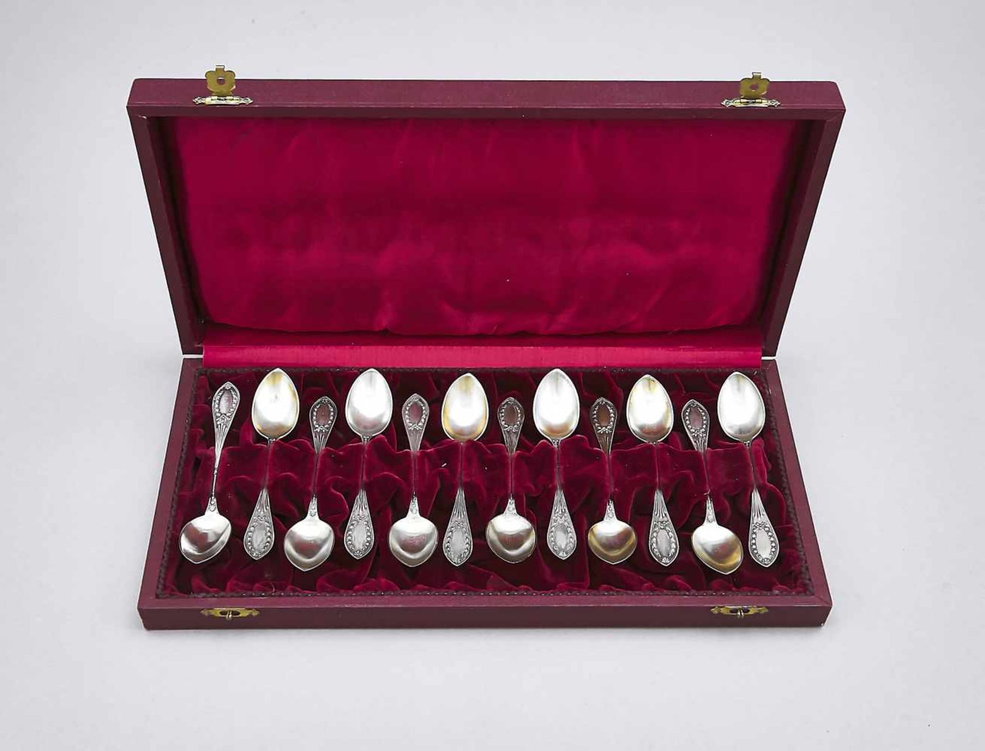Twelve coffee spoons, German around 1900, hallmarked Julius Lemor, Breslau, silver
