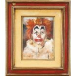 Pablo Menicucci (1933-2012), Argentine artist, portrait of a sad clown, oil