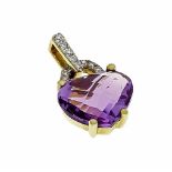 Amethyst diamond pendant GG 585/000 with a fac. Amethyst heart 10 x 8 mm and diamonds,