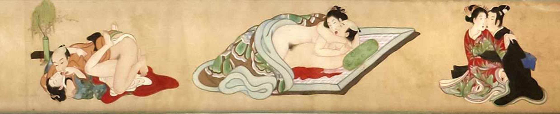 Scroll painting, mocking pictures about the passion of women, Japan, pres. 18th century, - Bild 4 aus 5