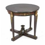 Runder Tisch im Empirestil um 1900, Mahagoni massiv und furniert, zeittypischeApplikationen aus