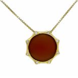 Carnelian diamond pendant GG 750/000 with a round carnelian plate 16 mm and 8 brilliants,