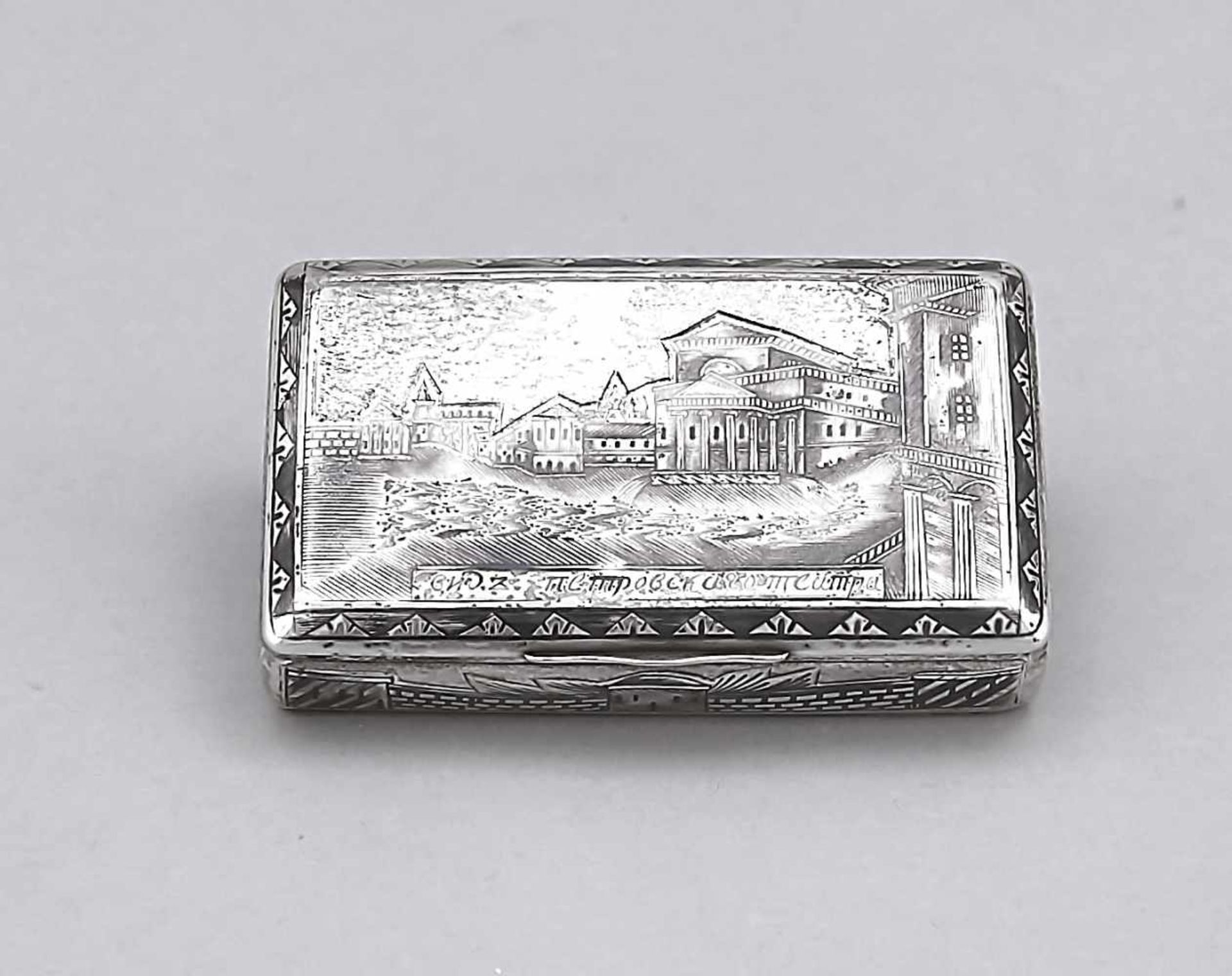 Rectangular tabatiere, marked Russia, probably around 1830, unclear hallmarked, silver 84