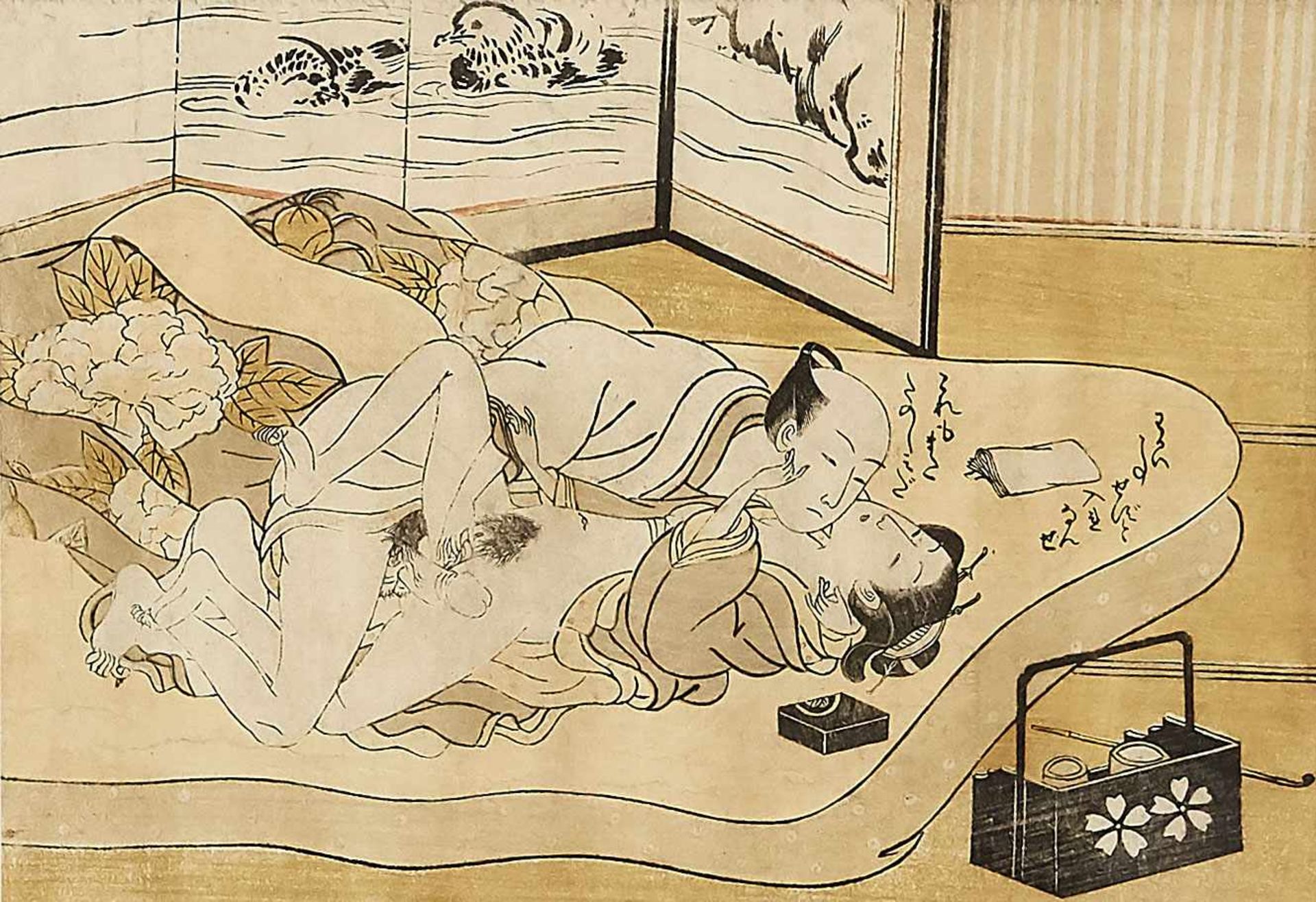 Shunga roll painting by Isoda Koryusai (pupil of Harunobo), Japan, 1770, 7 woodcuts in - Bild 3 aus 8