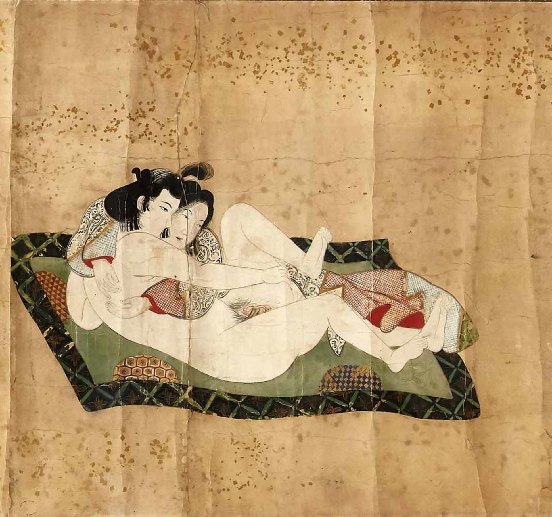 Shunga scroll painting, Japan, 18th century, painting in gouache a. gold, 7 positions, - Bild 3 aus 8