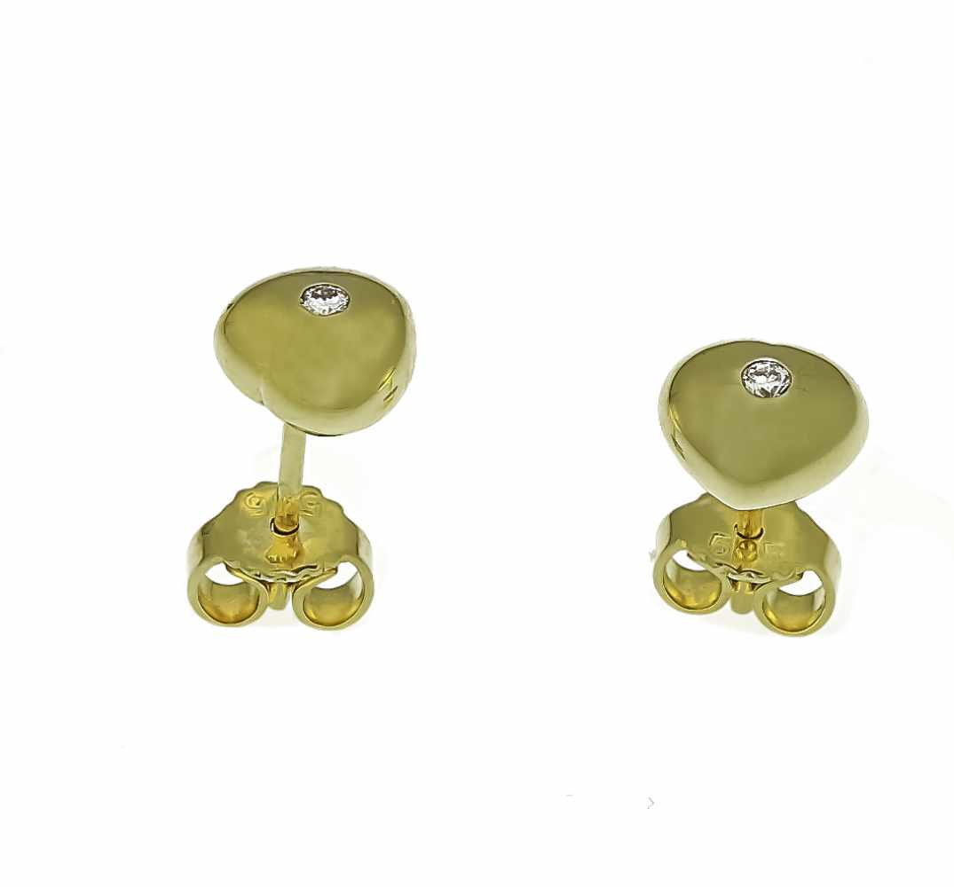 Brilliant stud earrings GG 585/000 with 2 brilliants, total 0.06 ct TW / SI, length 7 mm,