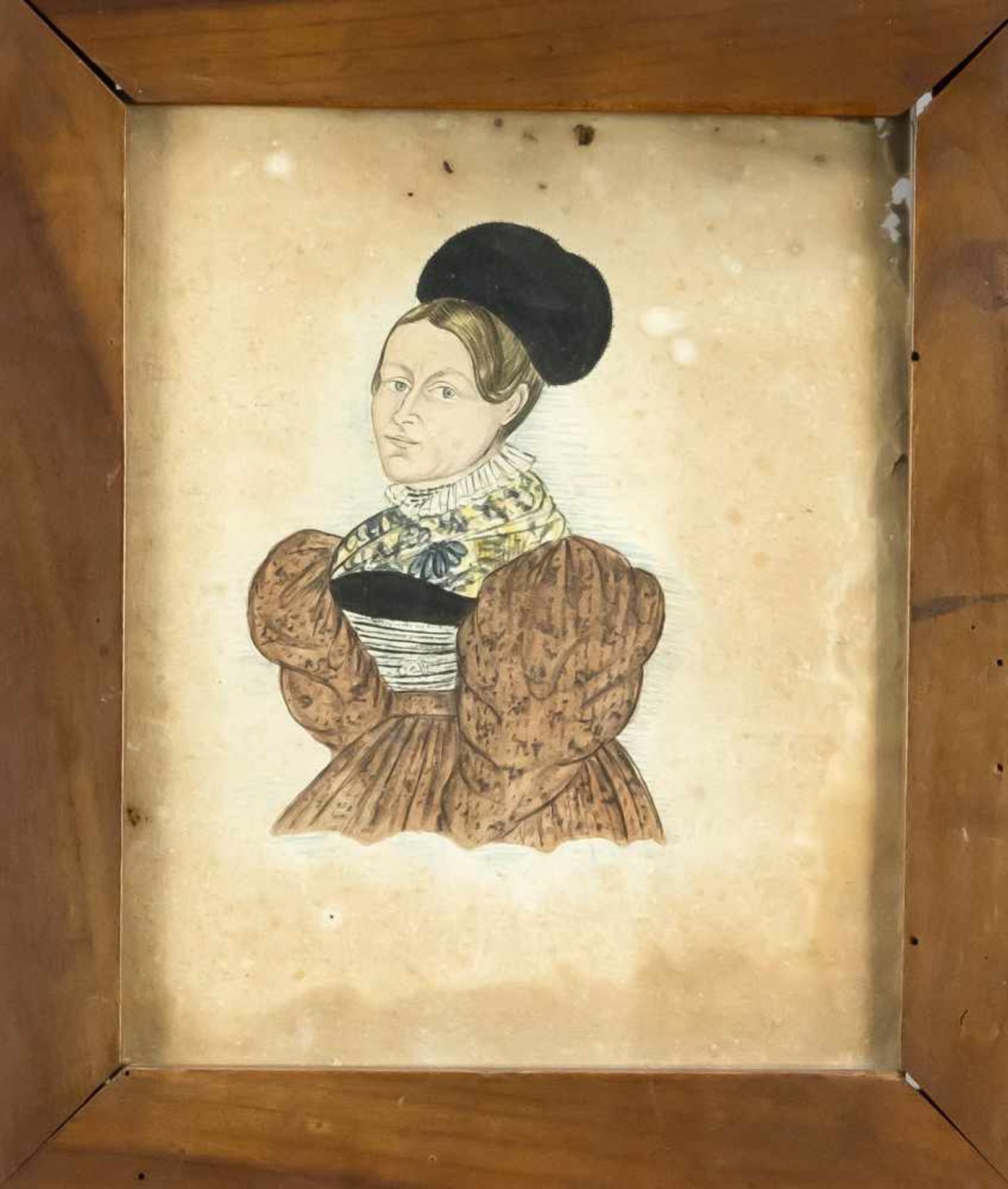 Anonymous painter of probably 18th century, portrait of a woman in Wasserburg costume,