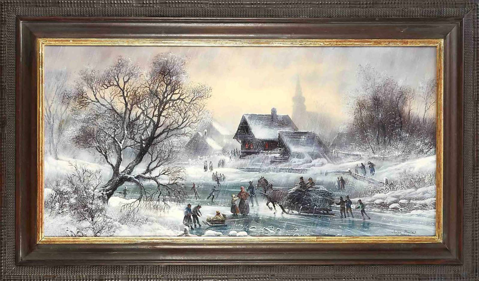 Anton Butz, Munich landscape painter 2nd H. 20th century, ice pleasure in atmospheric