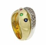 Multicolor brilliant ring GG / WG 585/000, each with a round faceted ruby, sapphire and