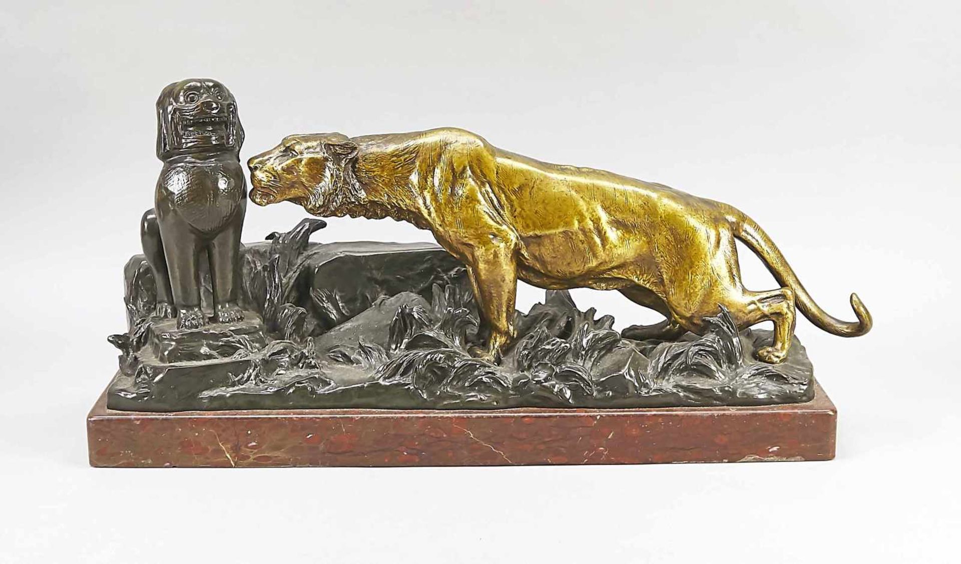 Georges Gardet (1863-1939), French animal sculptor, large group of a tiger, who discovered
