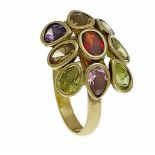 Multicolor ring GG 680/000 (16 ct) unmarked, expertized, with different faceted peridots,