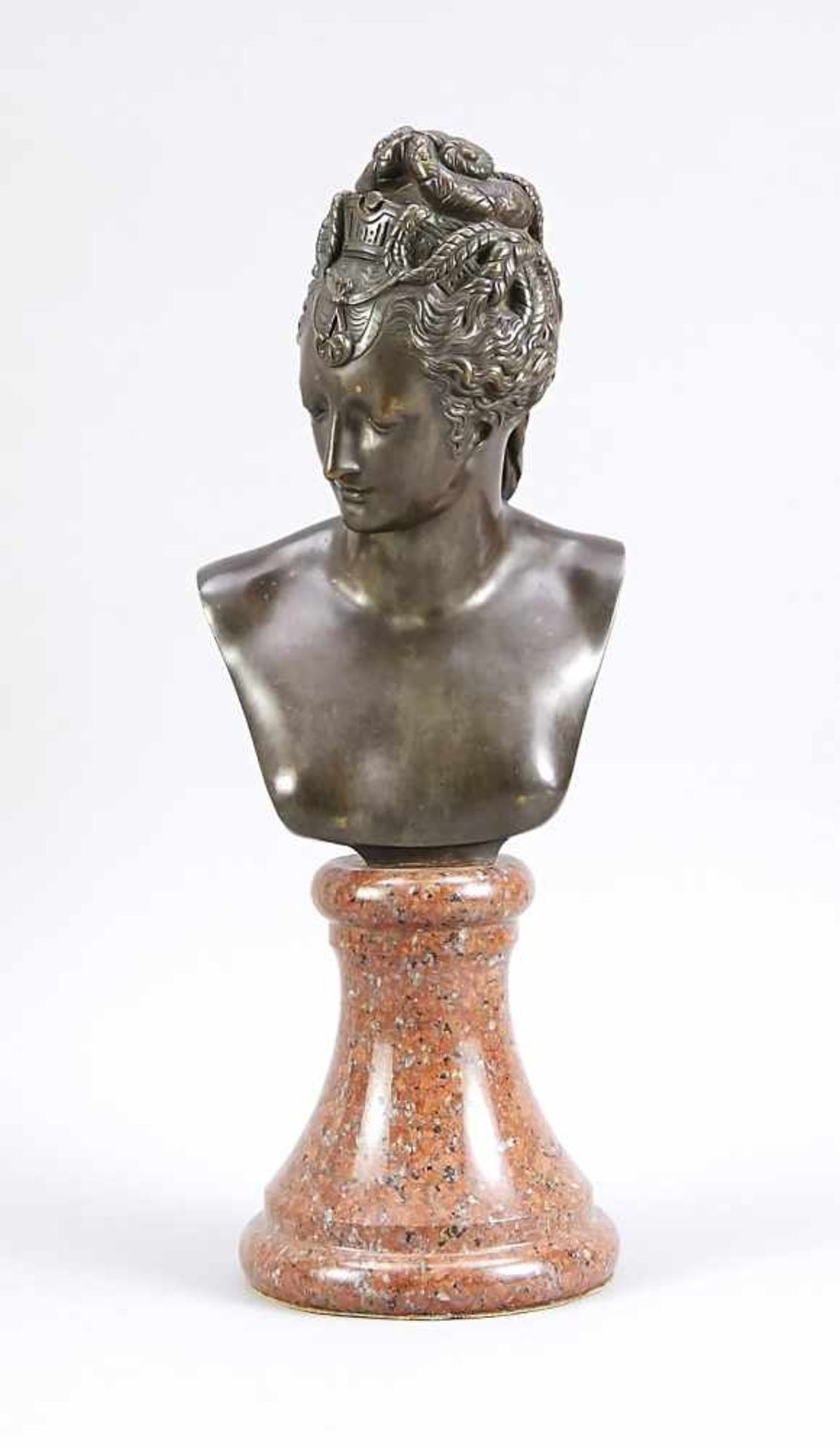 Jean Goujon, after, bust of Diane de Poitiers with elaborate hair accessories, patinated