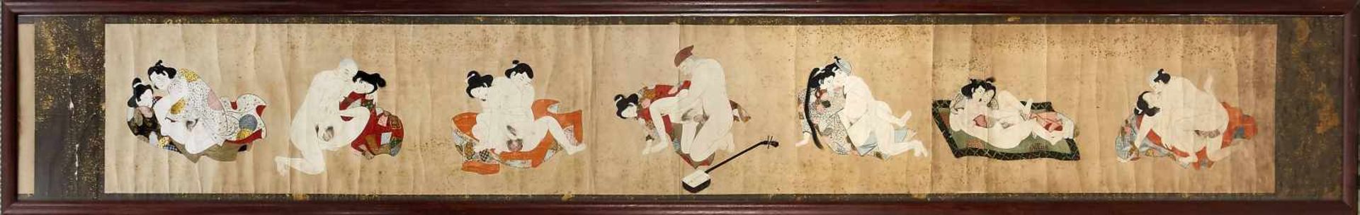 Shunga scroll painting, Japan, 18th century, painting in gouache a. gold, 7 positions, - Bild 8 aus 8