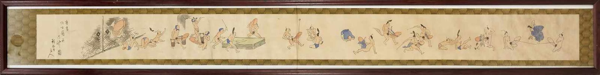 Scroll painting by Gyu Sai Kawanabe, mocking pictures of the strength of the man, Japan, - Bild 6 aus 6