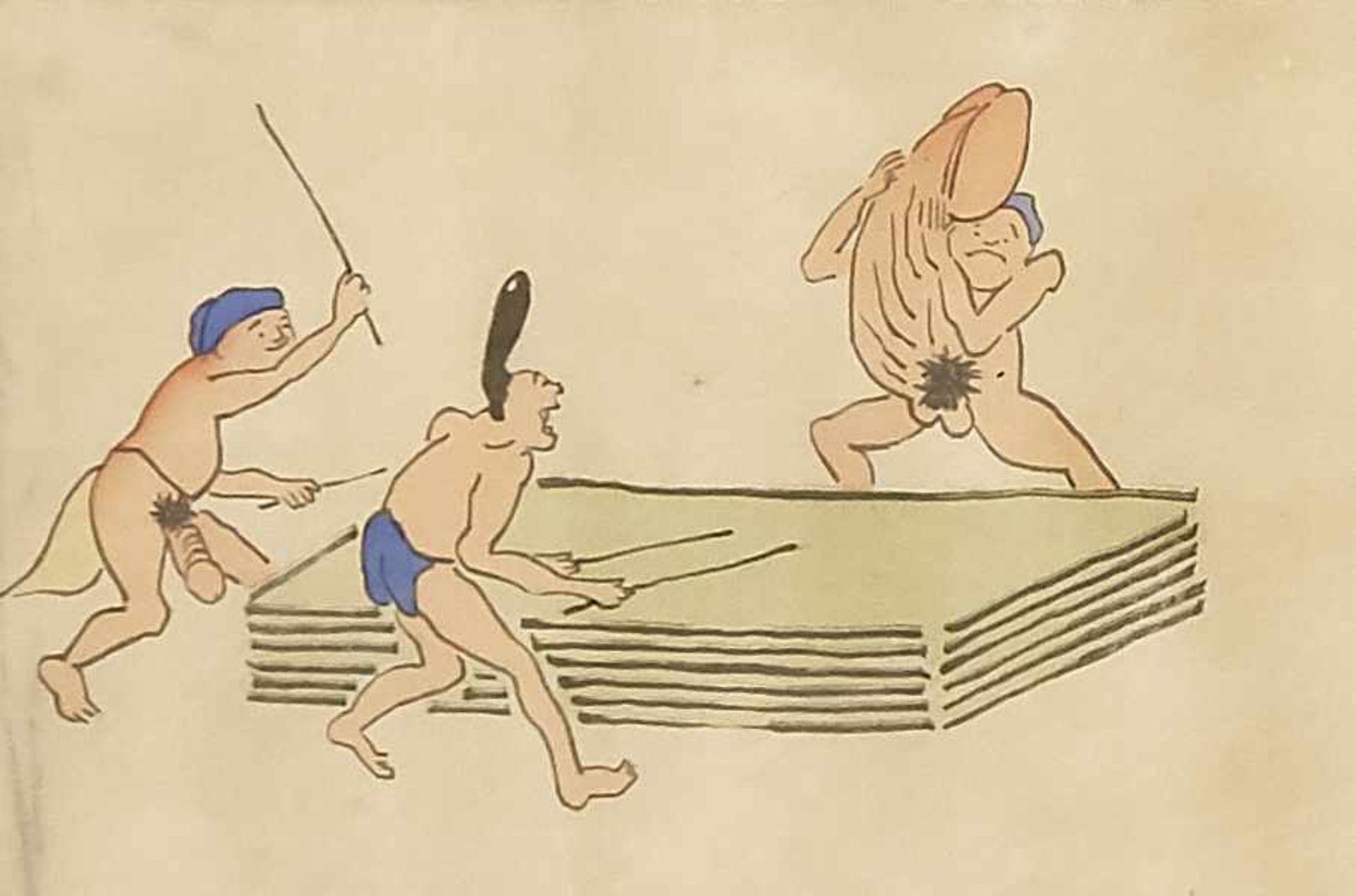 Scroll painting by Gyu Sai Kawanabe, mocking pictures of the strength of the man, Japan, - Bild 2 aus 6