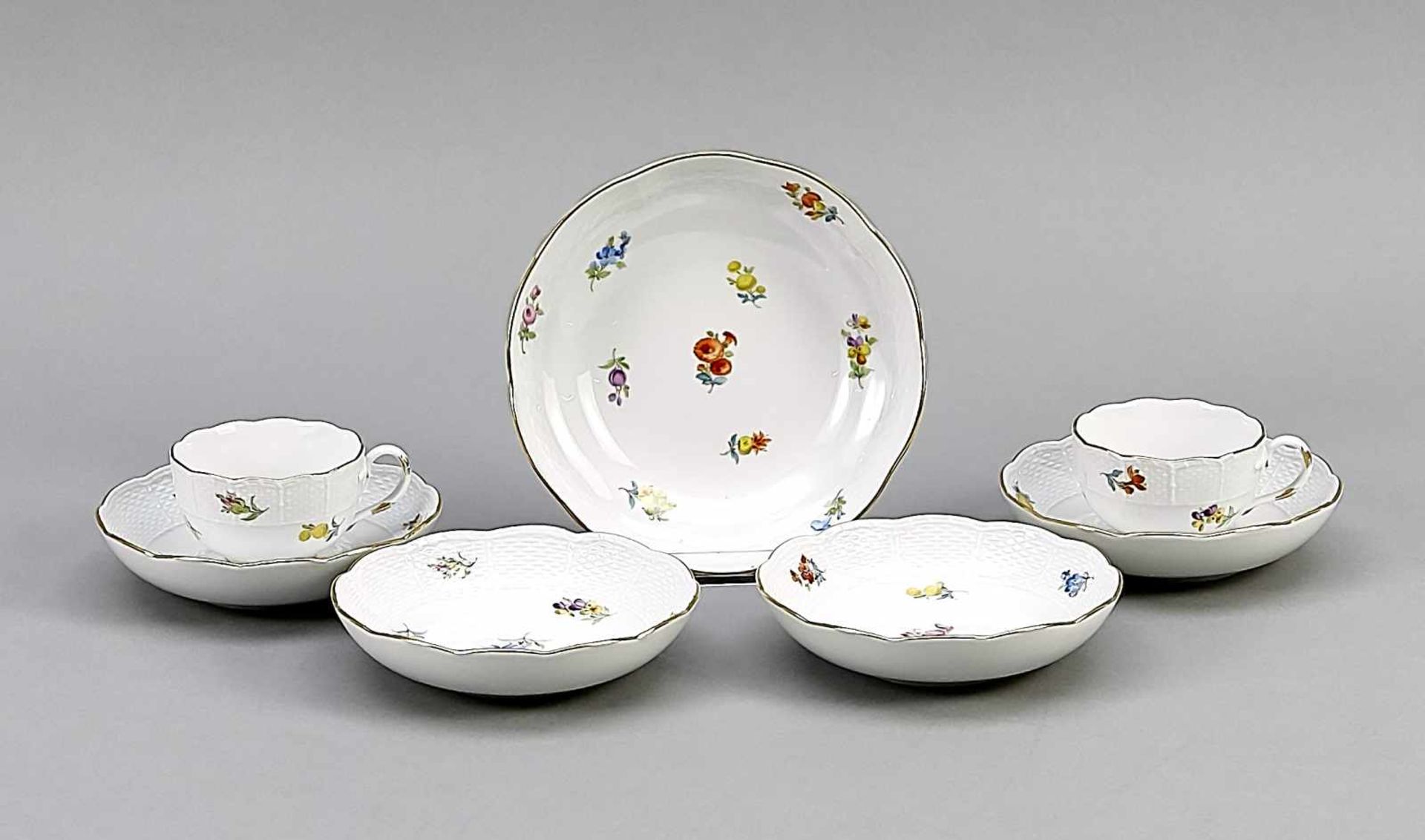 Meissen mixed lot, 7 parts, after 1950, 1st quality, Form Osier, 2 mocha cups with 4