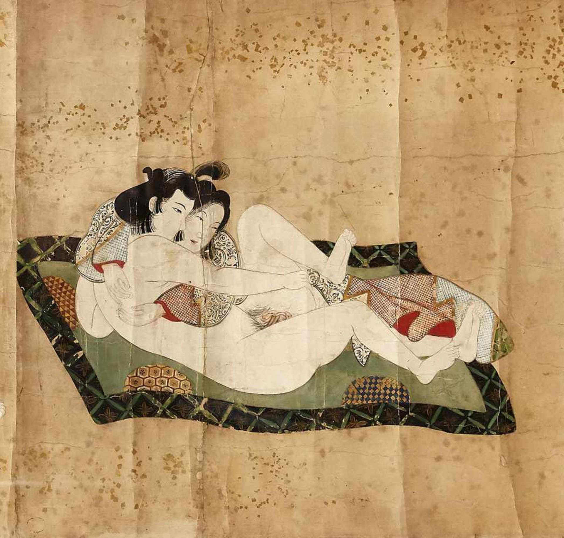 Shunga scroll painting, Japan, 18th century, painting in gouache a. gold, 7 positions, - Bild 2 aus 8