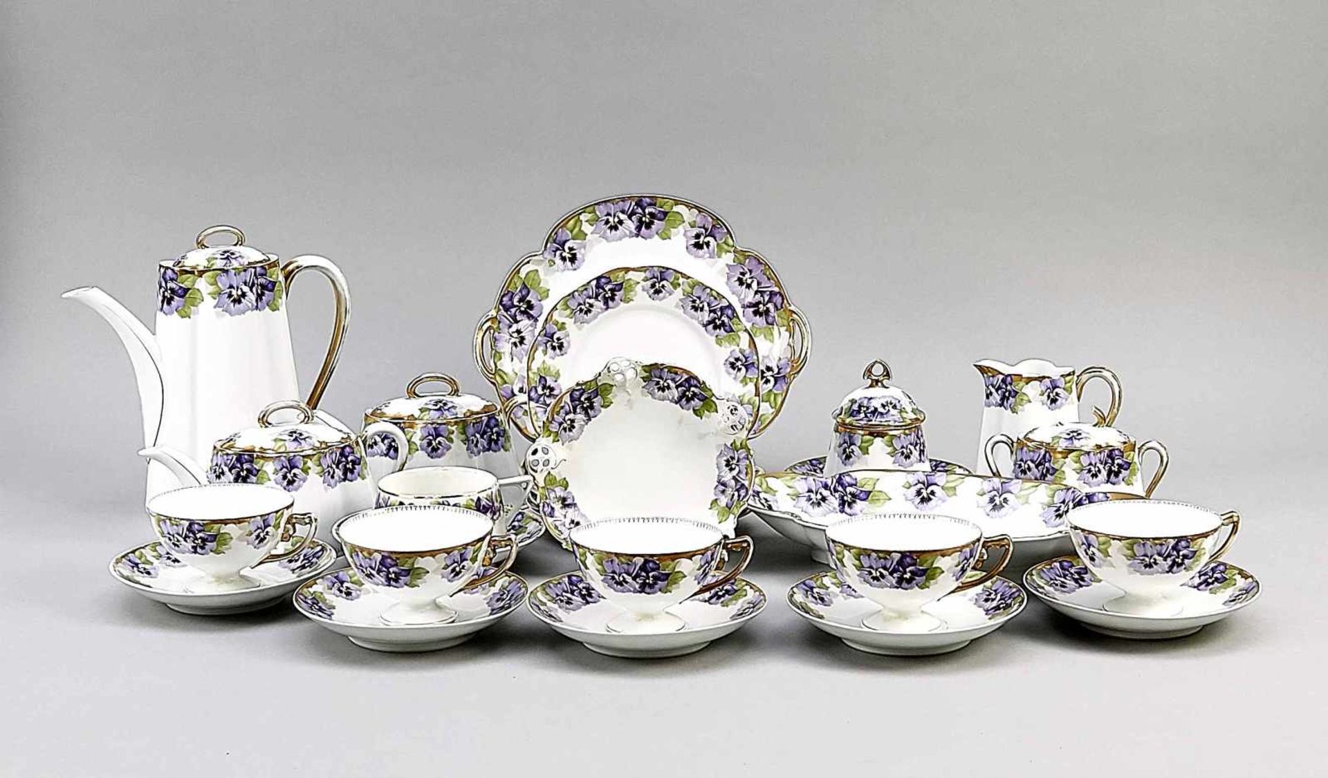 Art Nouveau service, approx. 23 pcs., Rosenthal, mark 1894-1904, form chrysanthemum, decor