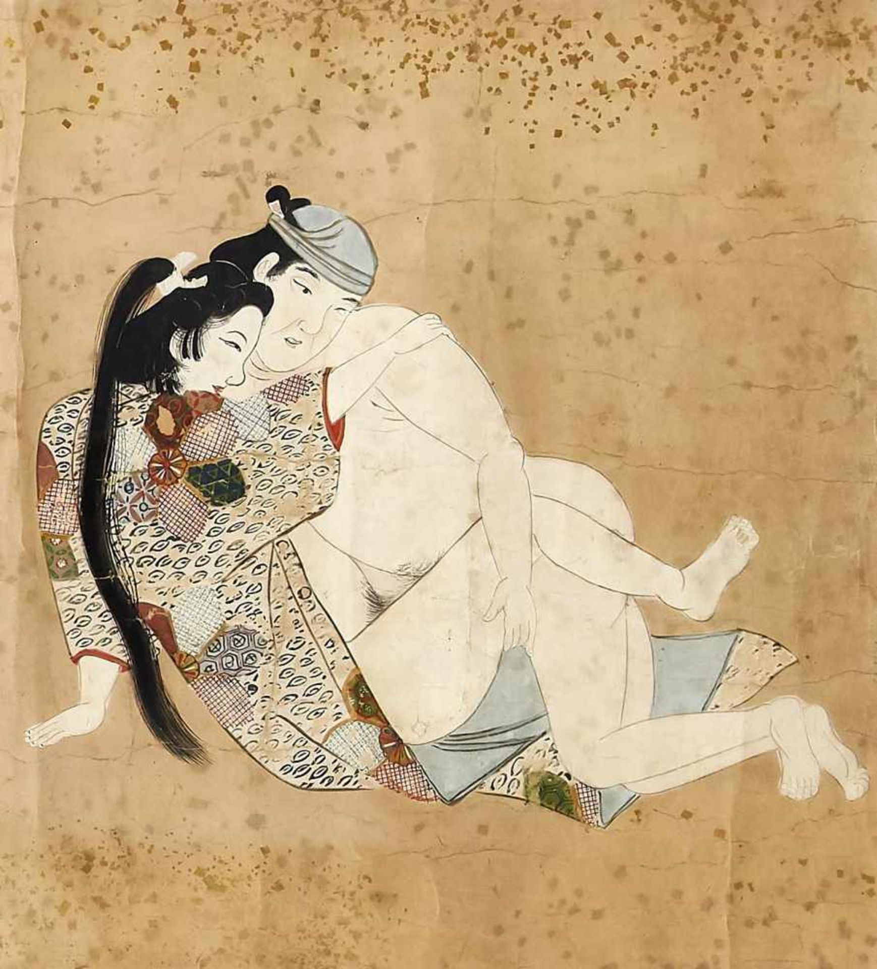 Shunga scroll painting, Japan, 18th century, painting in gouache a. gold, 7 positions, - Bild 4 aus 8