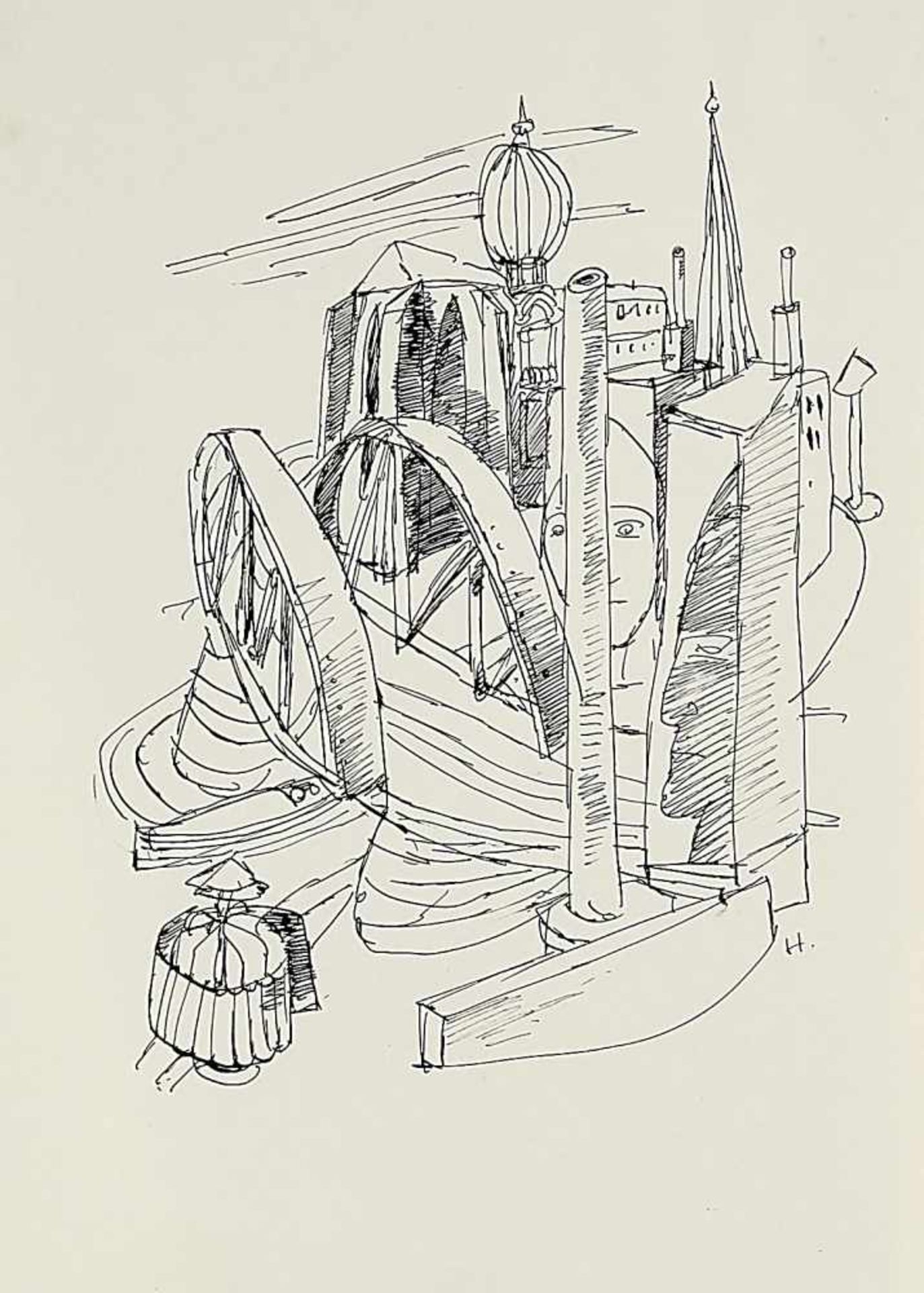 Bernhard Heisig (1925-2011), series of 5 pen and ink drawings to poems by Johannes R.