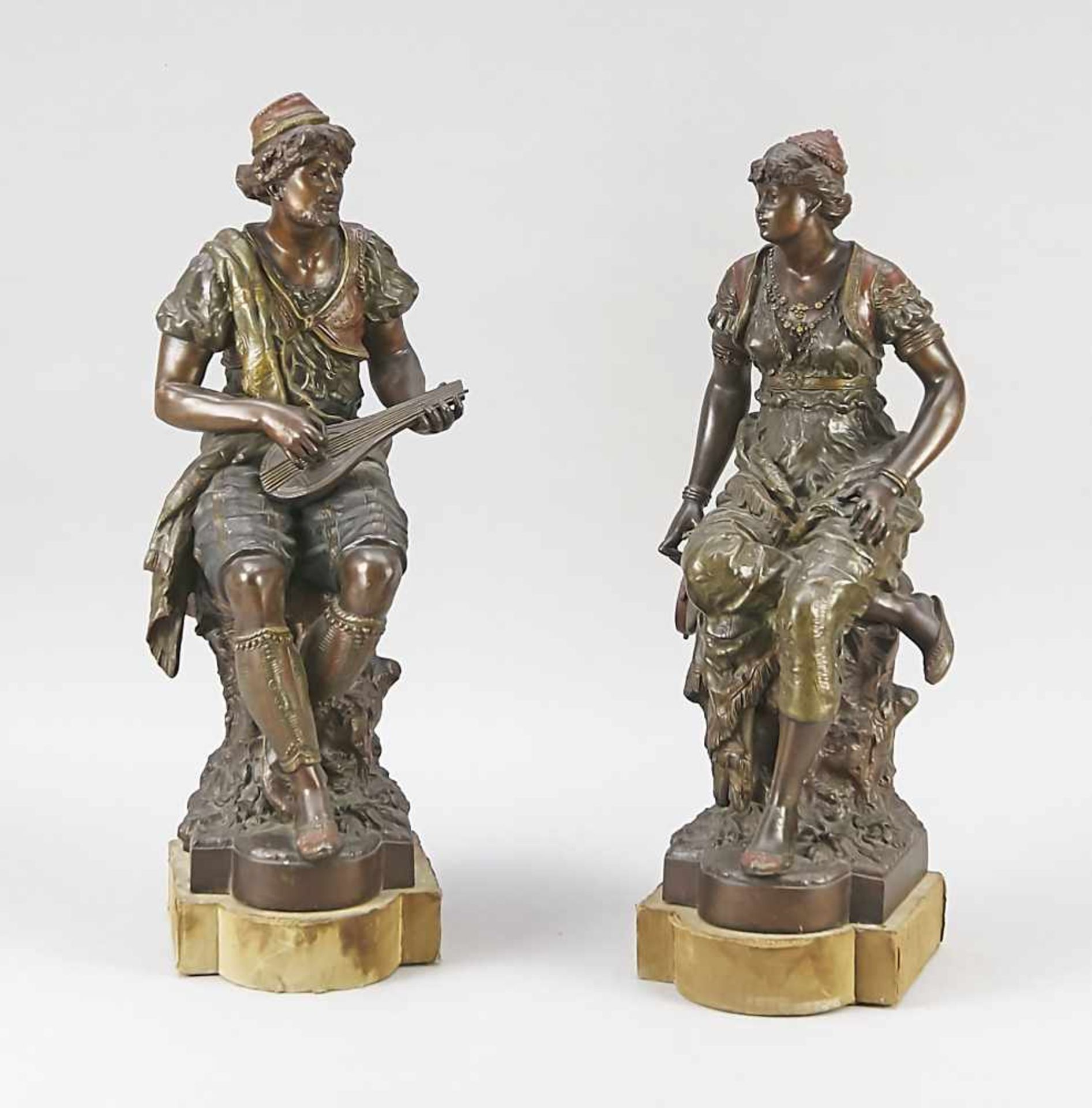 Anonymous, French sculptor of the 19th century, musician couple in oriental dress sitting