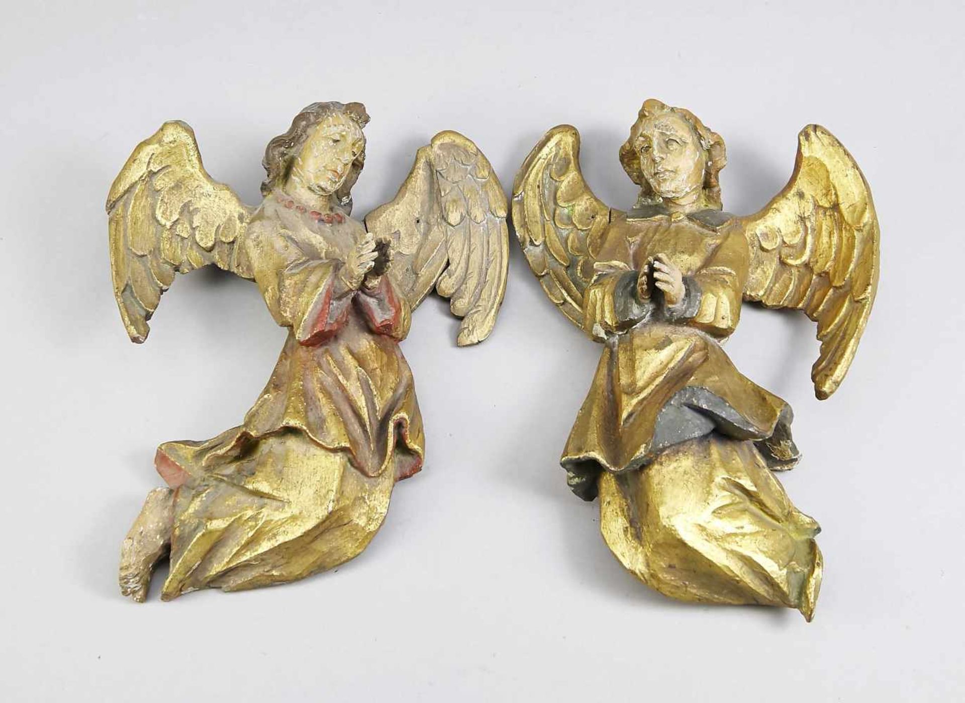 Süddt. Sculptors from the 1st half of the 20th century, pair of wall angels, carved wood<