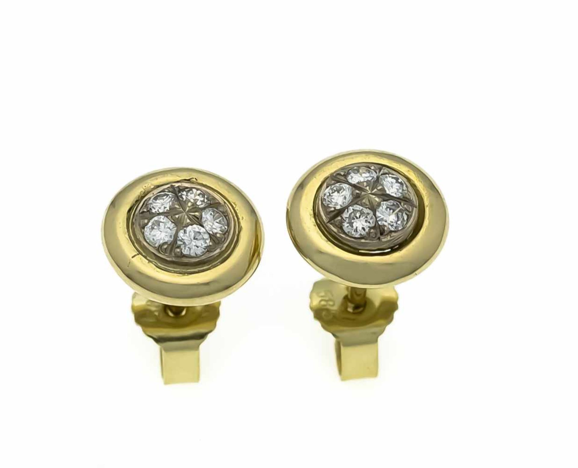 Brilliant stud earrings GG / WG 585/000 with 10 brilliants, total, 0.20 ct W / VS-SI, D. 9