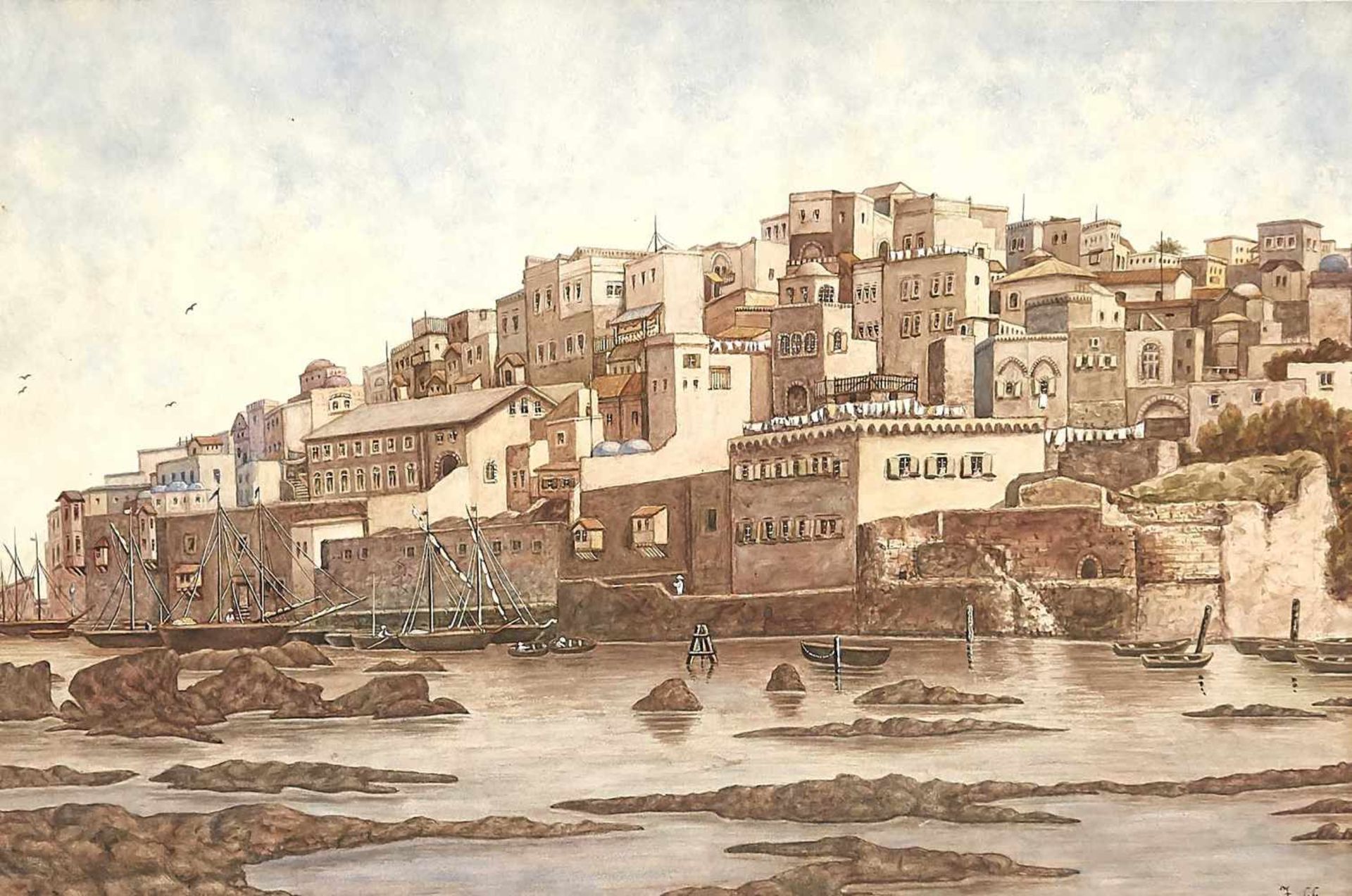 Anonymous painter 1st H. 20th century, the Old Port of Jaffa (Tel-Aviv) in Israel,