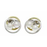 Akoya brilliant stud earrings GG / WG 585/000 with 4 Akoya pearls 7 mm and 12 brilliants,
